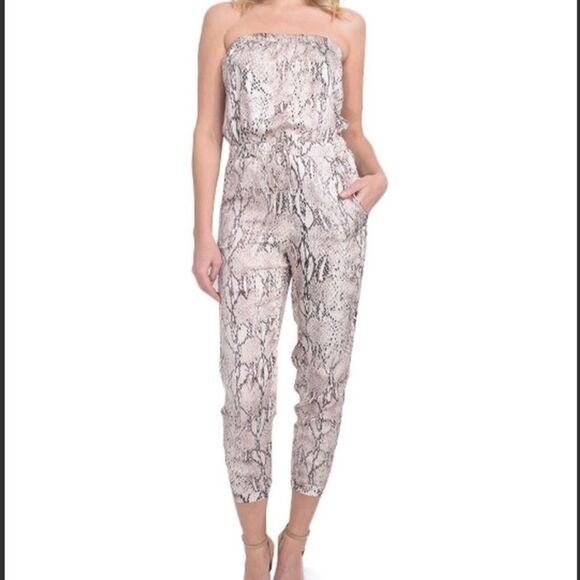 Lavender Brown Pants - Lavender Brown Women's S  Gray Snake Print Jumpsuit  Strapless Boho